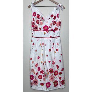 Dressbarn White Floral Sleeveless Surplice Dress Women Size 8 Knee length Pink